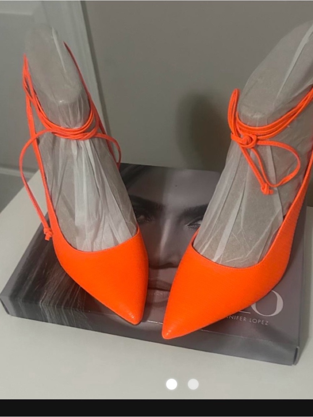 JLO Neon Orange Pointed Toe Lace-Up Women's Heels